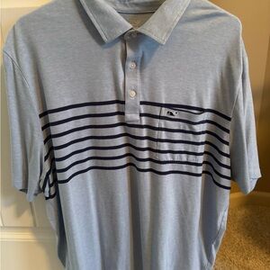 Vineyard Vines Light Blue Polo with Navy Stripes